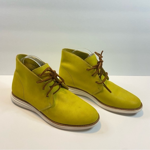 Cole Haan Lunargrand Chukka Boots Yellow Leather Chelsea Lace Up Booties Shoes - Picture 1 of 11